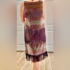 Elegant Multicolor Sequin and Beaded Flapper Styled Dress